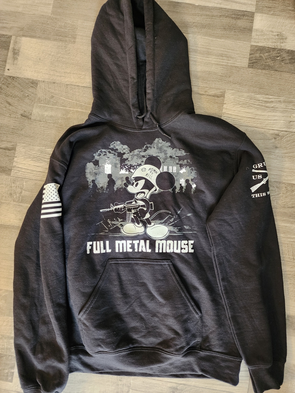 Grunt Style Full Metal Mouse Black Graphic Hoodie Sz Small